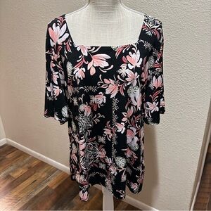 JM Collection Black and Pink Floral Blouse - Size XL
